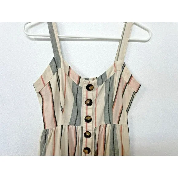 Shyanne Womens Sm Western Sundress Mini Linen Adjustable Straps Button Down - Picture 4 of 16